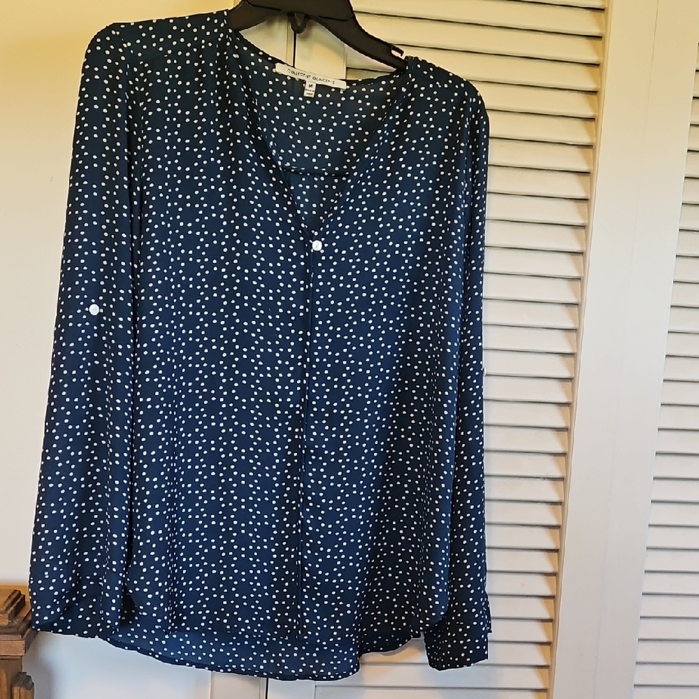 Collective Concepts Dark Blue Polka Dot Blouse
